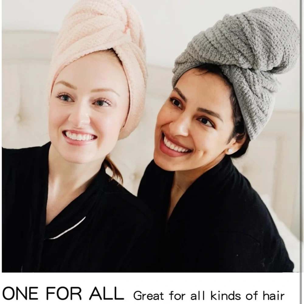 Gray and Pink Hair Towel Wrap Set